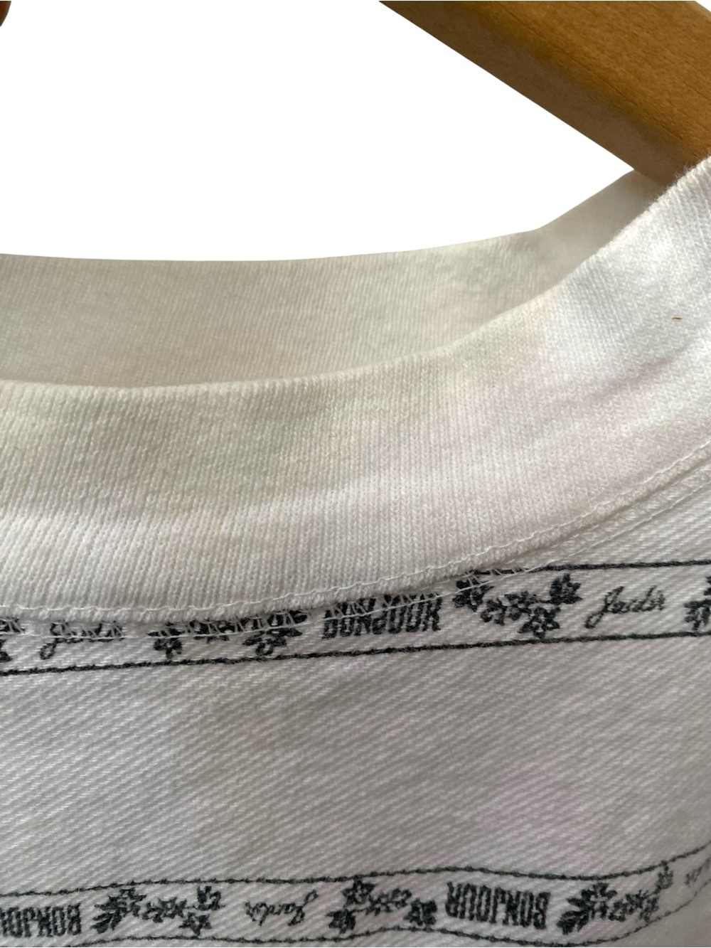 Vintage 90s Bonjour White Graphic Cotton Top Shirt Sweatshirt size M L - Picture 6 of 9